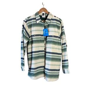 NWT Columbia Women Green Striped Shirt Jacket Fleece Flannel Large